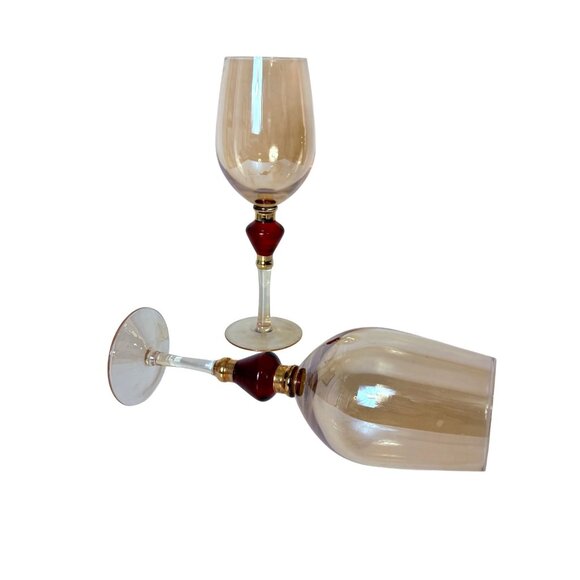 Pier 1 Amber Wine Glasses Set of 2 VTG Elegant Holiday Goblets Bar Cart Decor - Picture 5 of 16